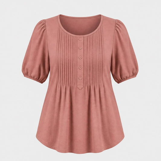Sable™ – Pleated Front Puff Sleeve Soft Drape Top + 50% OFF