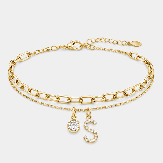Halora™ – Layered Gold Anklet with Rhinestones & Letter Charm (A-Z) + Buy 1 Get 1 FREE