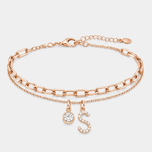Halora™ – Layered Gold Anklet with Rhinestones & Letter Charm (A-Z) + Buy 1 Get 1 FREE
