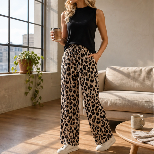 Maison Drape™ – Mock Neck Tank & Wide-Leg Printed Trouser Set +50% OFF