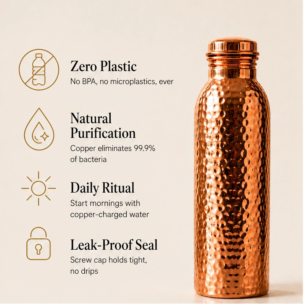Emberwell – One-Piece Solid Copper, Plastic-Free Hammered Water Bottle + 50% OFF