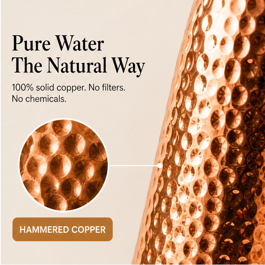 Emberwell – One-Piece Solid Copper, Plastic-Free Hammered Water Bottle + 50% OFF