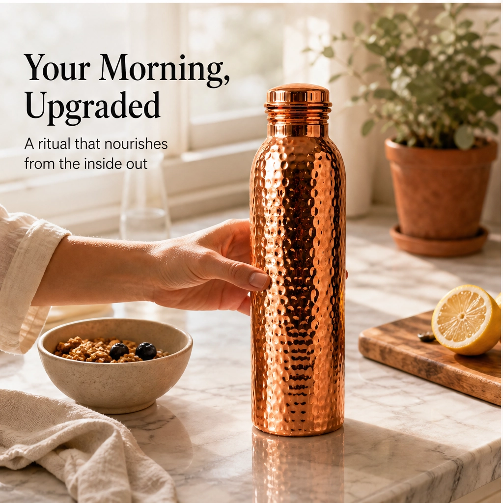 Emberwell – One-Piece Solid Copper, Plastic-Free Hammered Water Bottle + 50% OFF