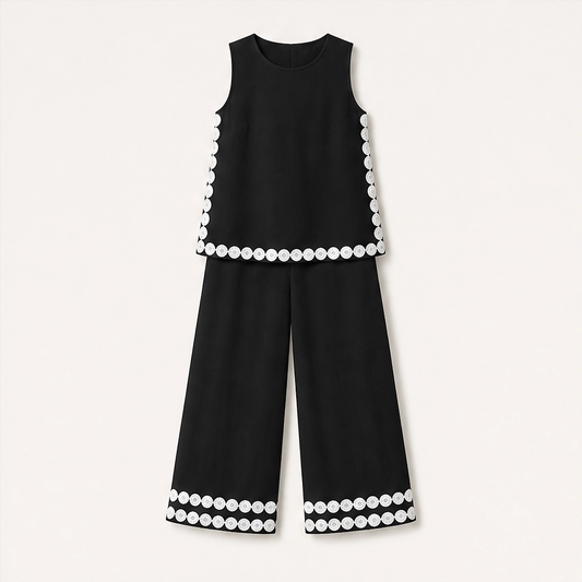 Velisse™ – Lace-Trim Sleeveless Top & Wide-Leg Trouser Set + 50% OFF