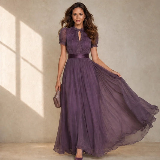 Velmara™ – Keyhole Neckline Chiffon Lace Maxi Dress+50% OFF