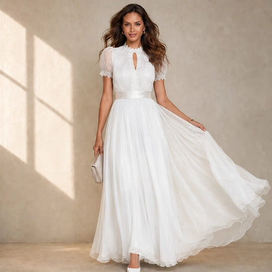 Velmara™ – Keyhole Neckline Chiffon Lace Maxi Dress+50% OFF