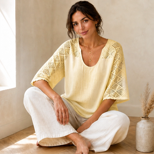 Brisa™ – Lace Openwork U-Neck Short-Sleeve Blouse + 50% OFF