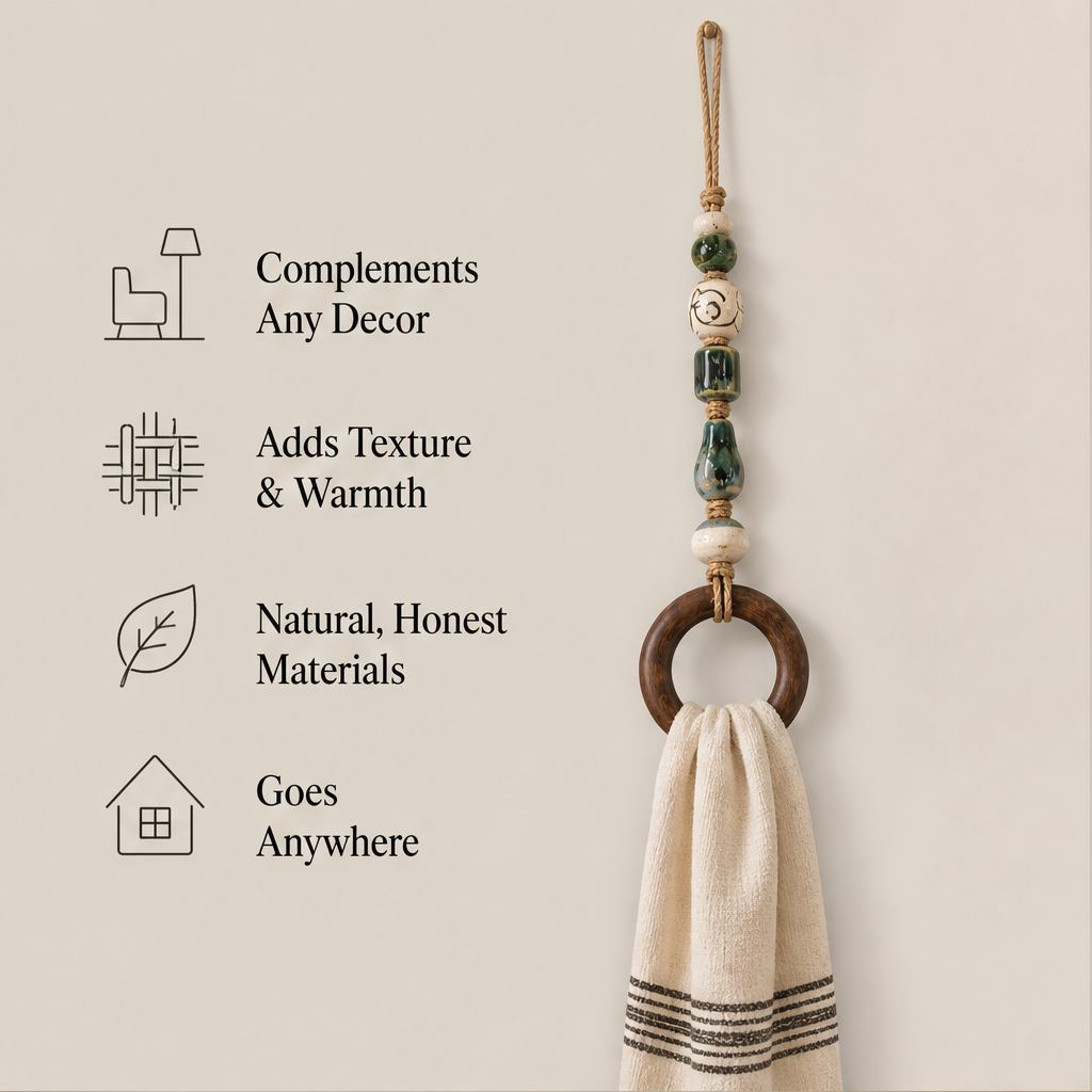 Hearthbead – Boho Wood Ring Beaded Towel Hanger + 50% OFF features