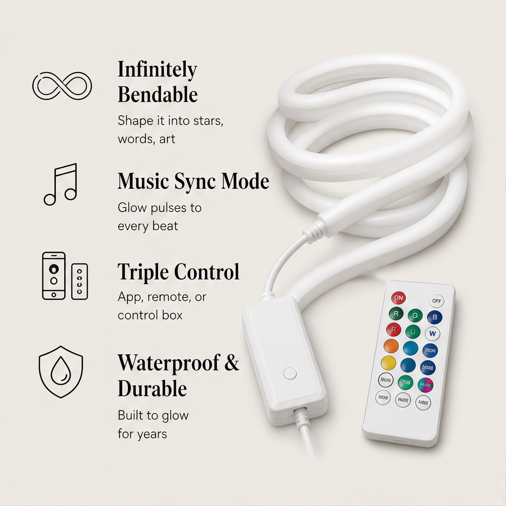 Glowcroft – Bendable Smart RGB Rope Lights with Music Sync + 50% OFF features