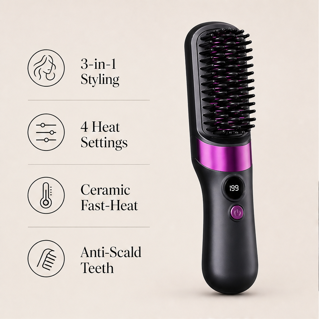 Glostryk – Cordless 3-in-1 Ceramic Styling Brush + 50% OFF features