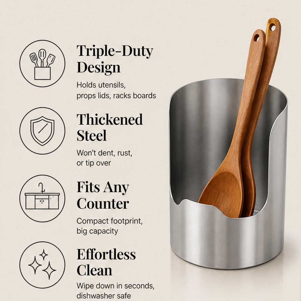 Castellon – Rust-Resistant Steel Cutlery Holder & Utensil Organizer + 50% OFF features