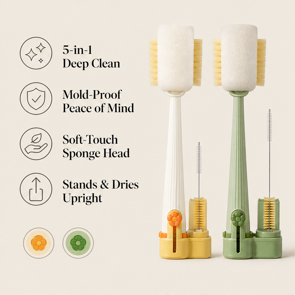Brightwick – 5-in-1 Mold-Proof Bottle Brush Cleaning Set + 50% OFF features