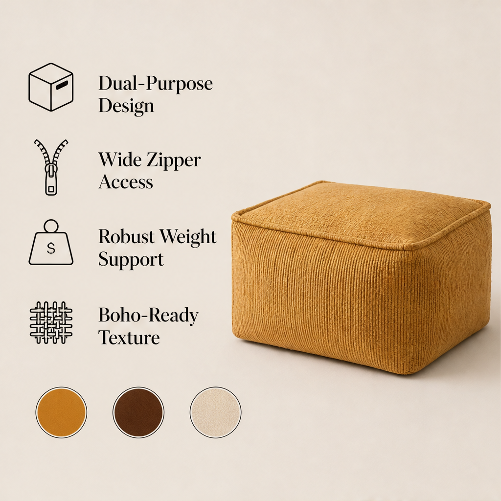 Stowgrove – Fill-Your-Own Storage Pouf Cover, Holds 100kg + 50% OFF features