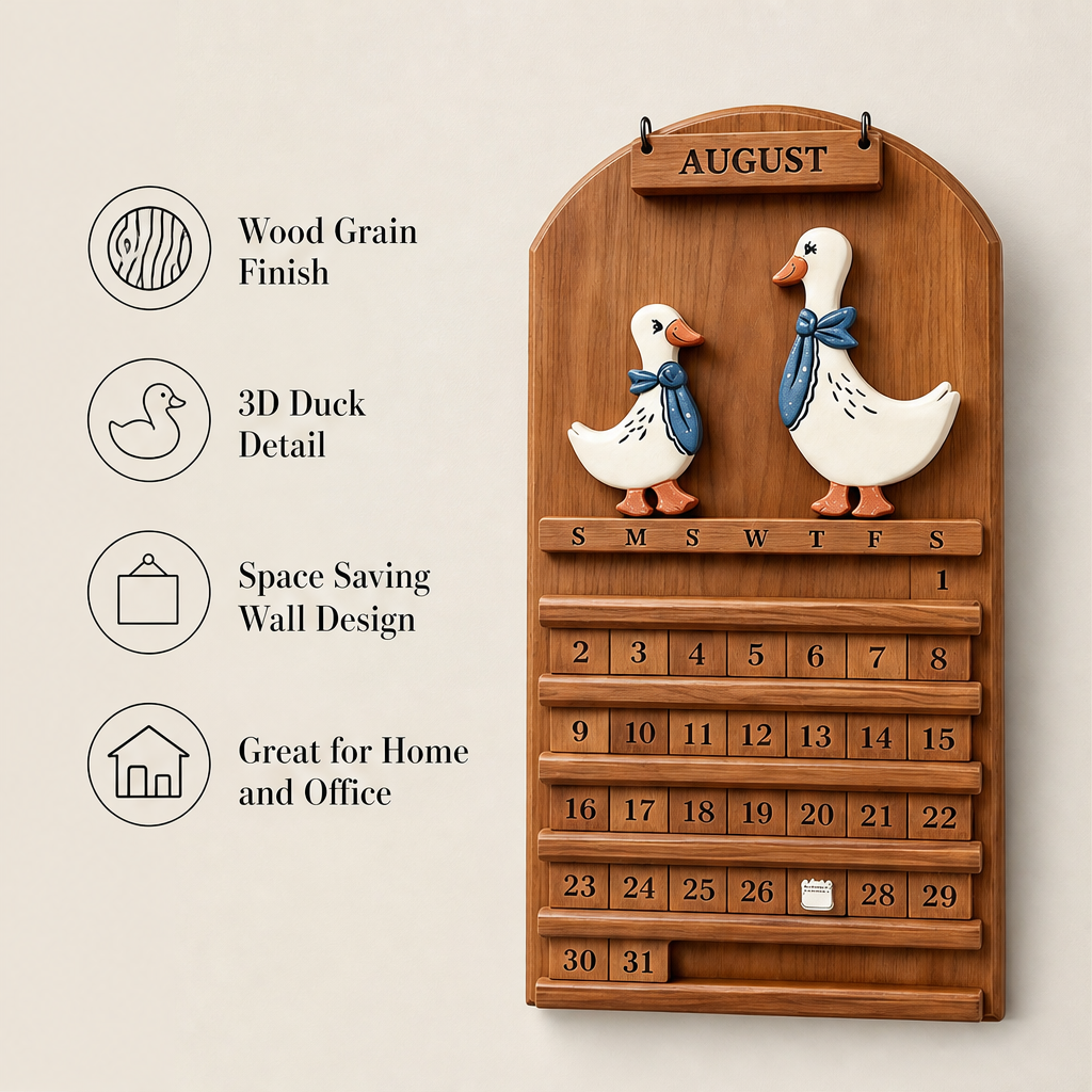 Quackwick – Hand-Painted 3D Duck Wooden Perpetual Wall Calendar + 50% OFF features