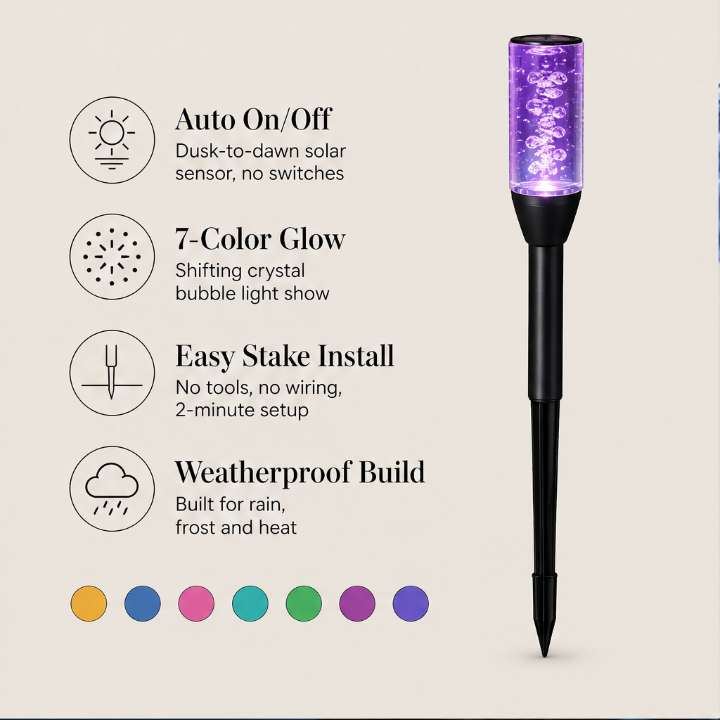 Glowcroft – Colour-Changing Crystal Bubble Solar Pathway Lights + 50% OFF features