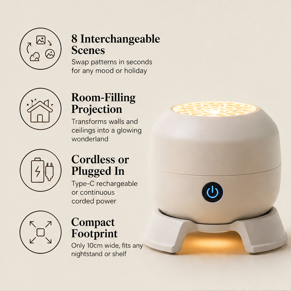 Lumicelle – 8-Scene Rotating Christmas Projector Light + 50% OFF features