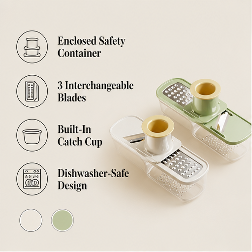 Slicewell – 3-in-1 Stainless Steel Mandoline Slicer with Catch Container features