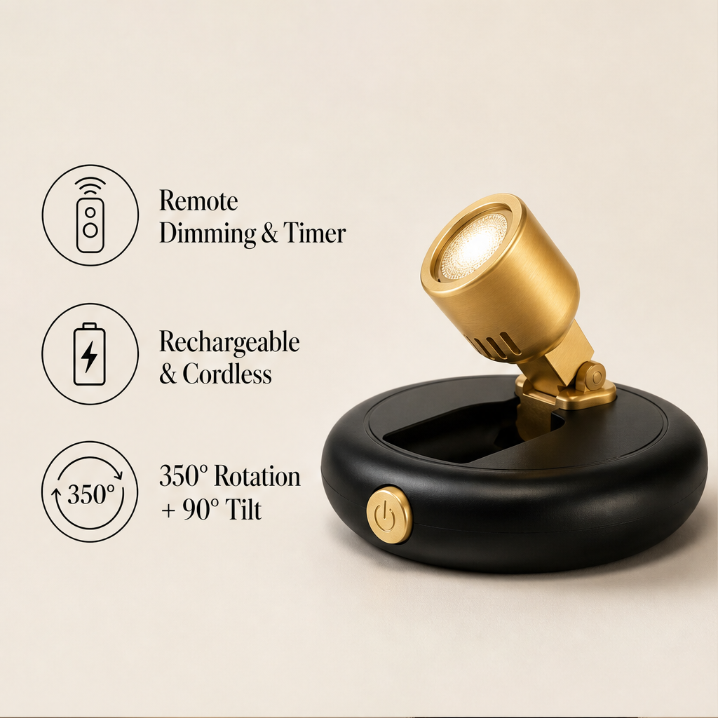 Gildray – Cordless Magnetic Mount Art Spotlight with Remote Dimming + 50% OFF features