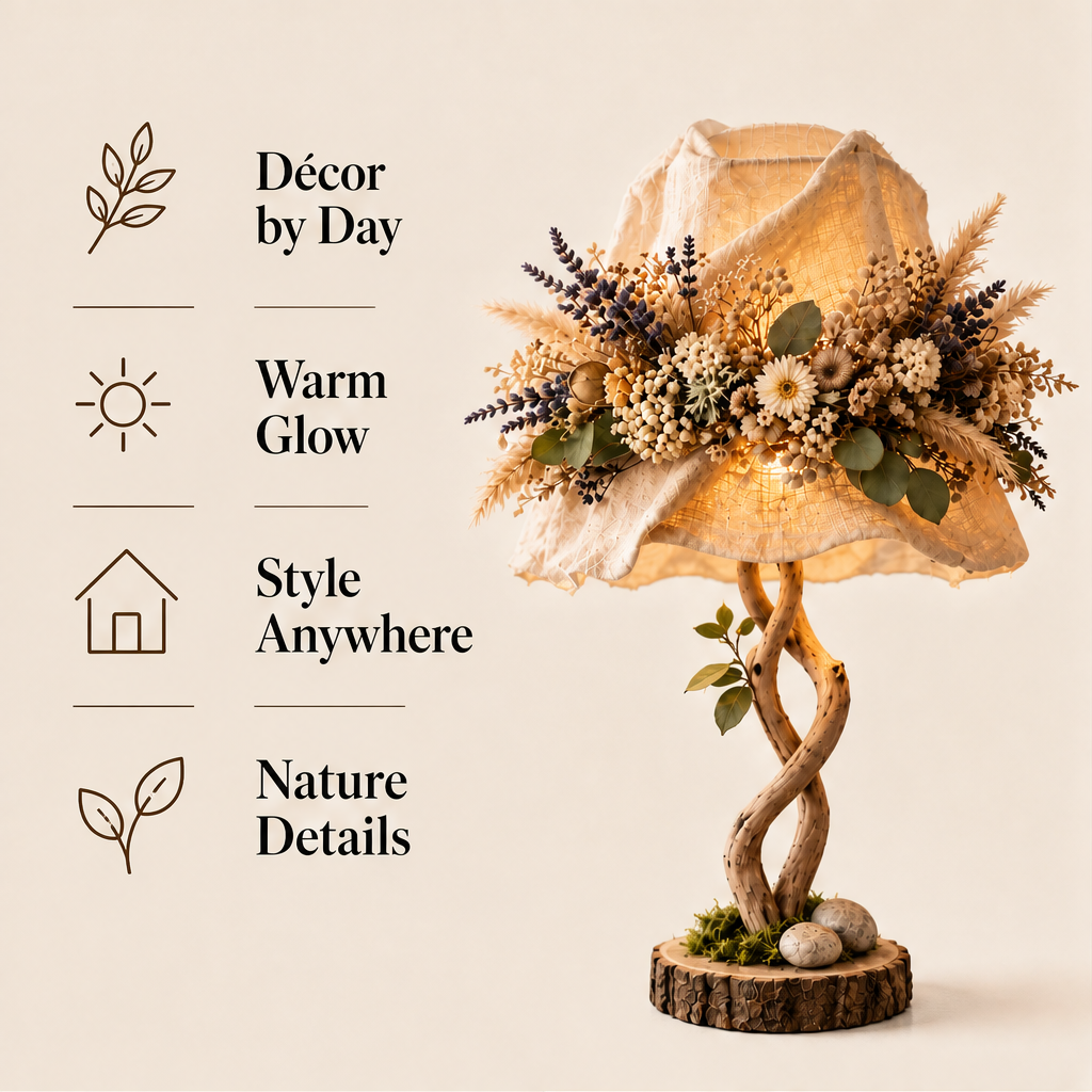 Woodlume – Cord-Free Botanical Accent Table Lamp + 50% OFF features