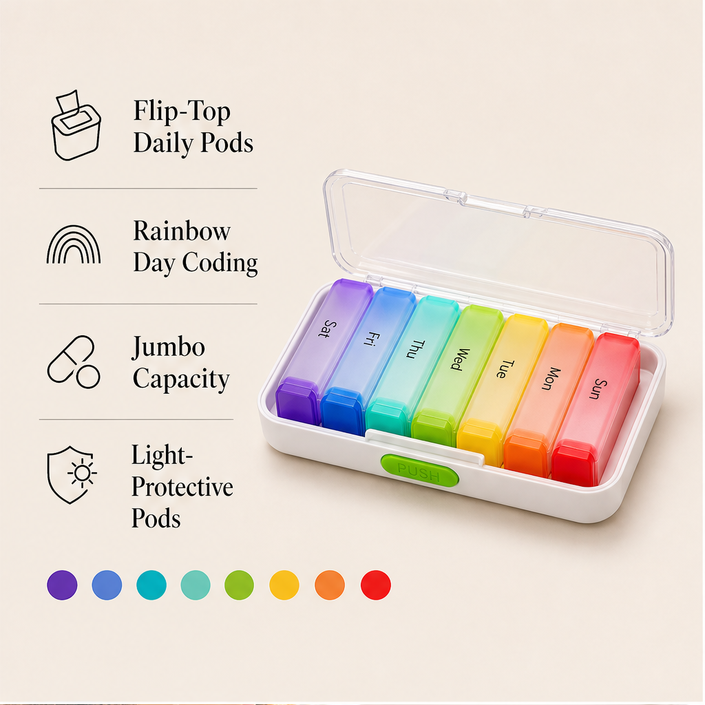Doseholm – Detachable 7-Day Pods with Secure Double-Lock Pill Organiser + 50% OFF features