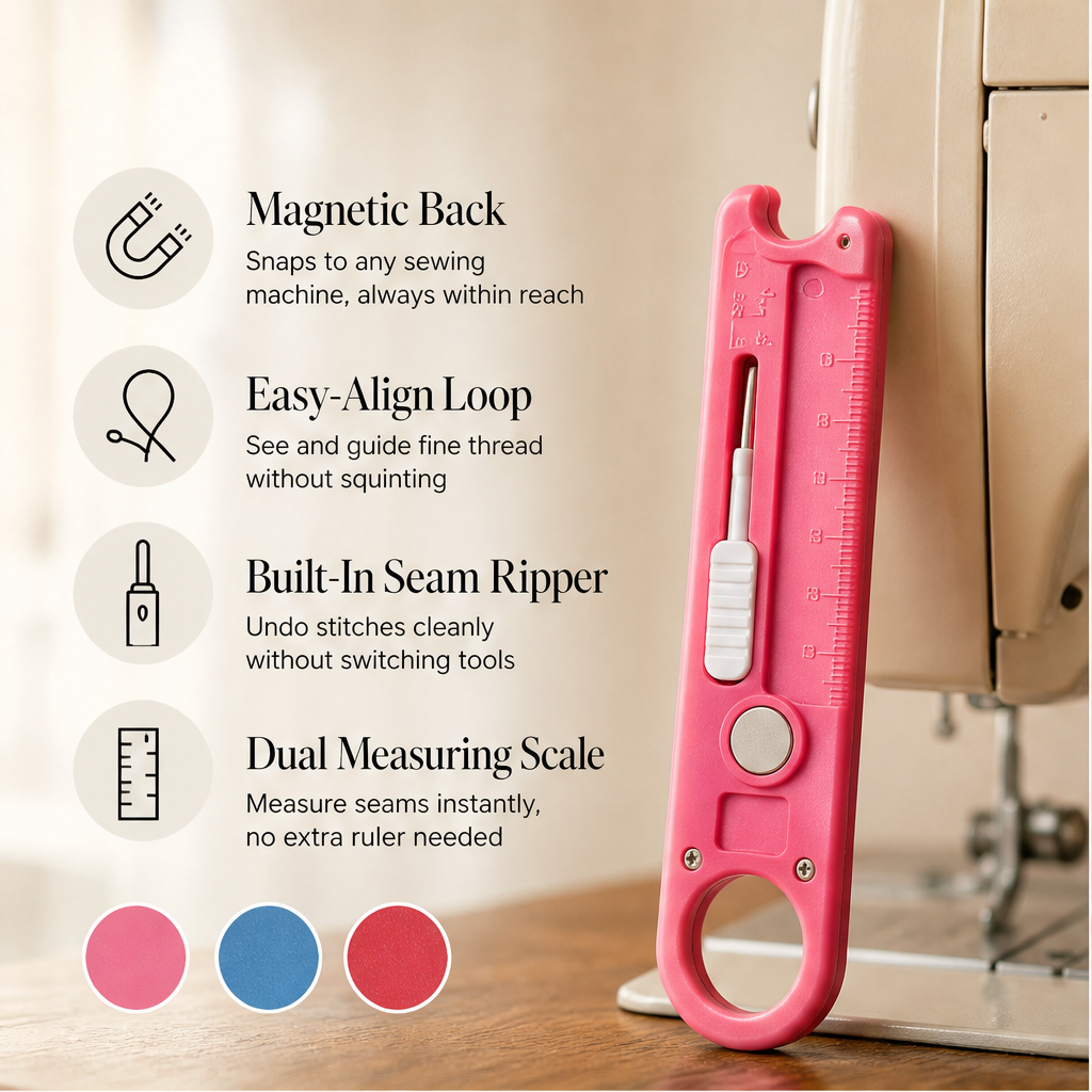 Threadcraft – Magnetic Needle Threader & Seam Ripper with Magnifier + 1+1 FREE features