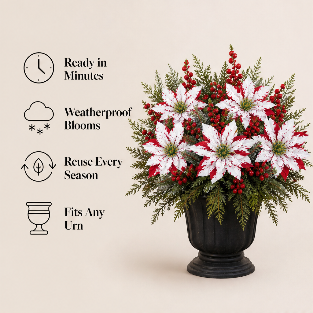 Frostpetal – Weatherproof Poinsettia Stems for Urns & Planters + 50% OFF features