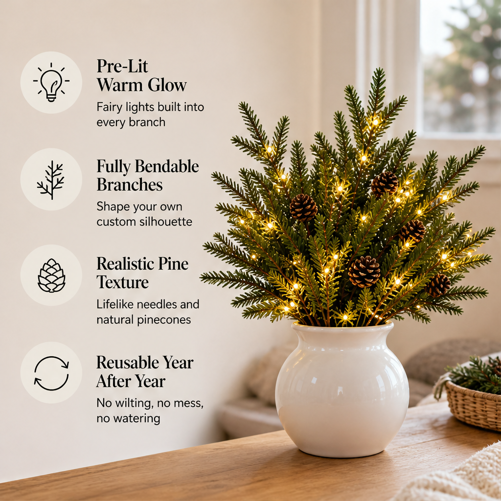 Needlewick – Pre-Lit Bendable Pine Branches for DIY Christmas Decor + 50% OFF features