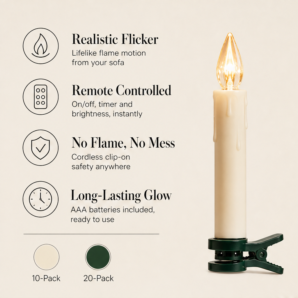 Hearthglow – Remote Control Flameless LED Christmas Candle Clip Lights + 50% OFF features