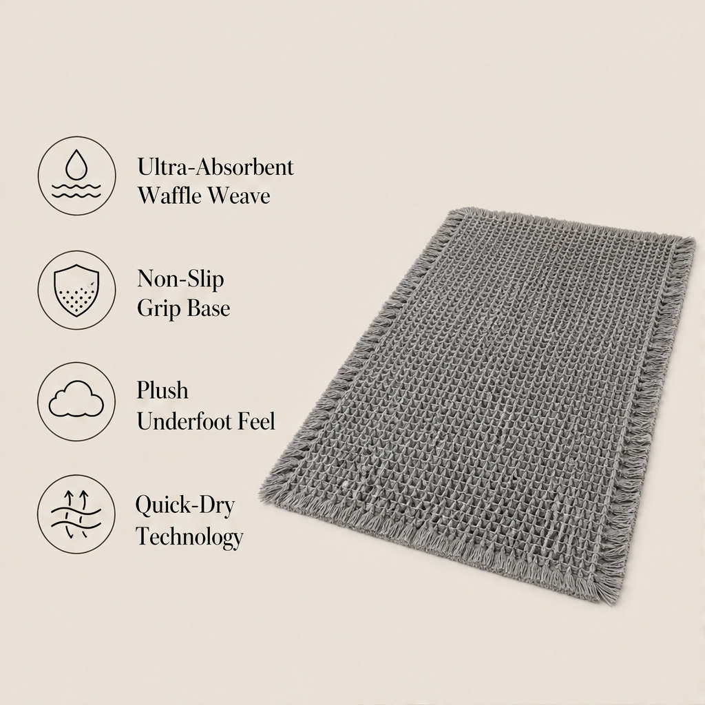 Waffleholm – Super Absorbent Non-Slip Waffle Weave Bathroom Mat + 50% OFF features