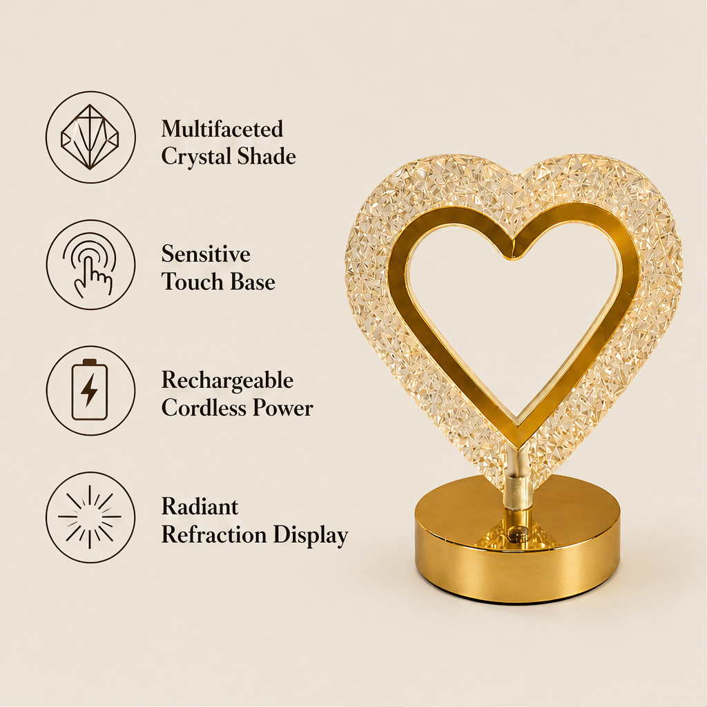 Facetta – Touch-Control Rechargeable Crystal Heart Night Light + 50% OFF features