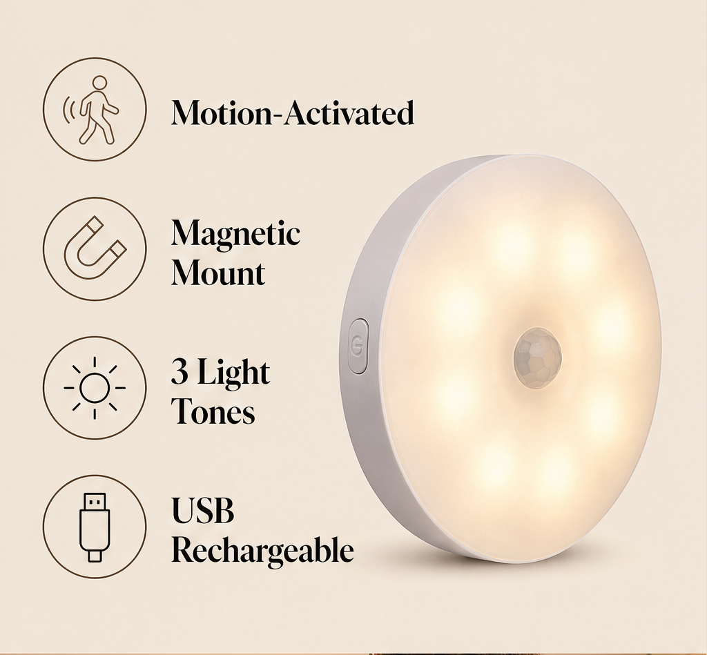 Haloway – Motion Sensor Night Light with Magnetic Mount & 3 Light Tones + 50% OFF features