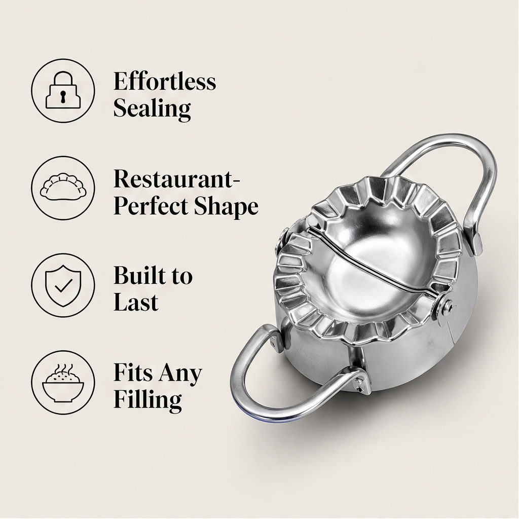 Crimpora – Non-Stick Dumpling Mould and Dough Cutter Set + 50% OFF features