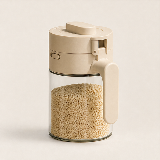 Spicenook – Built-In Spoon, Flip Lid, Mess-Free Glass Spice Jar + 50% OFF Beige