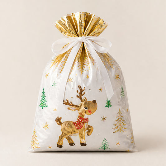 Fircrest – Biodegradable Instant-Wrap Drawstring Christmas Gift Bags + 50% OFF Gold