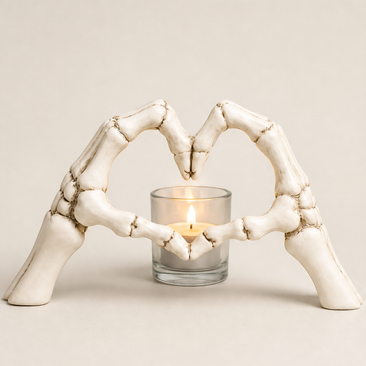 Nocturne Bone – Hand-Painted Resin Skeleton Heart Hand Figurine + 50% OFF White