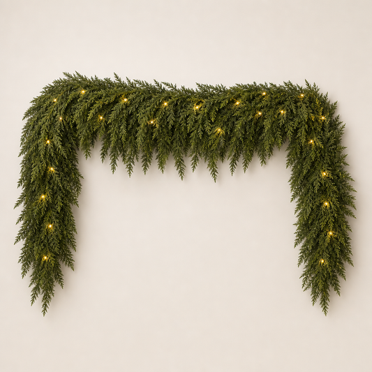 Cedarwick – Pre-Lit Realistic Cedar Garland with 50 Warm LED Lights + 50% OFF Green