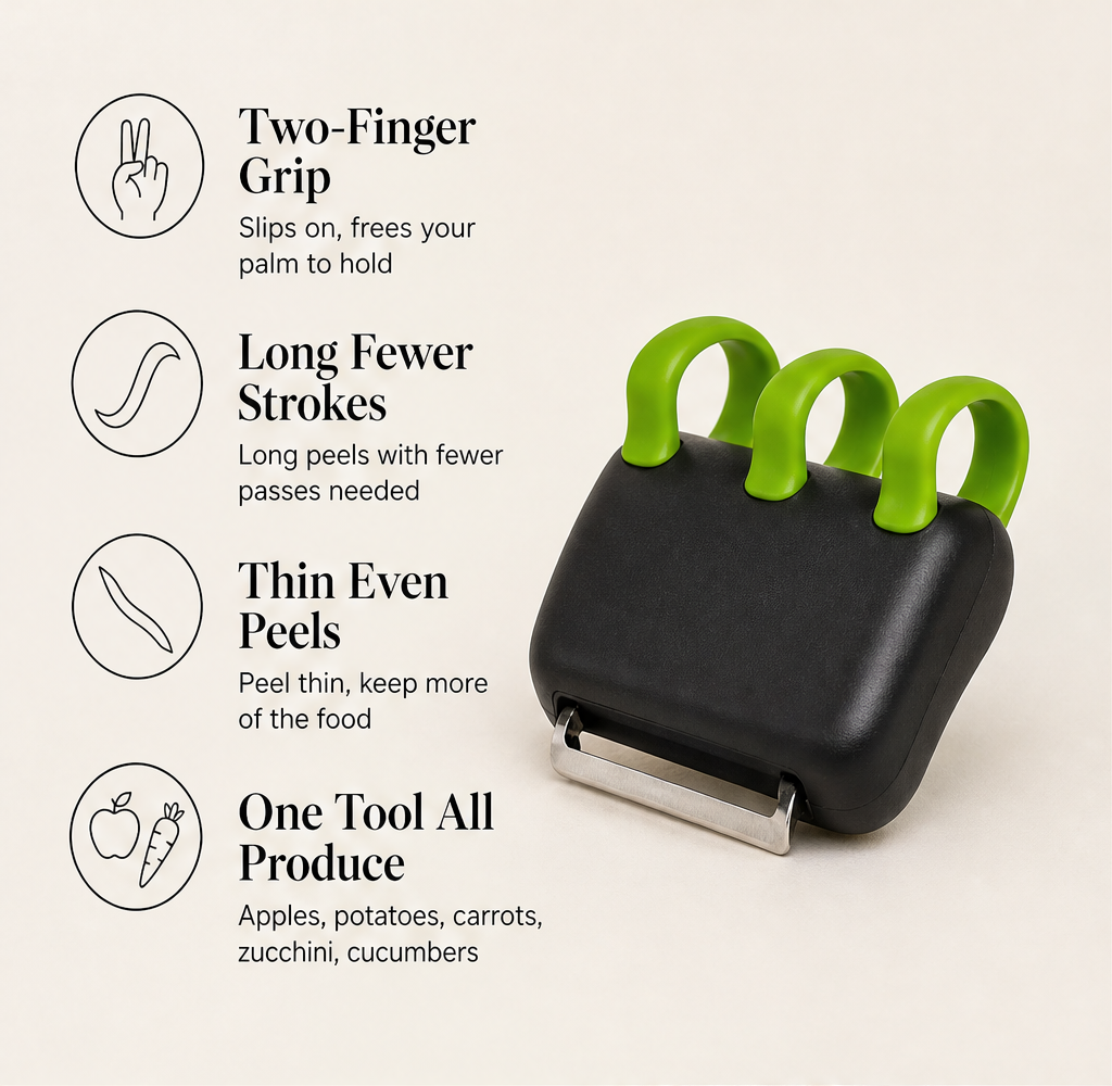 Peelwick – Two-Finger Grip Stainless Steel Blade Vegetable Peeler + 50% OFF features
