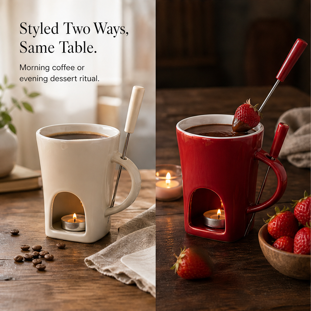 Cocoara – Candle-Warmed Ceramic Fondue Mug with Built-In Fork + 50% OFF detail
