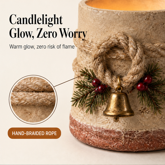 Cambridge Hearth – Flameless LED Rustic Christmas Candle Set of 2 + 50% OFF features