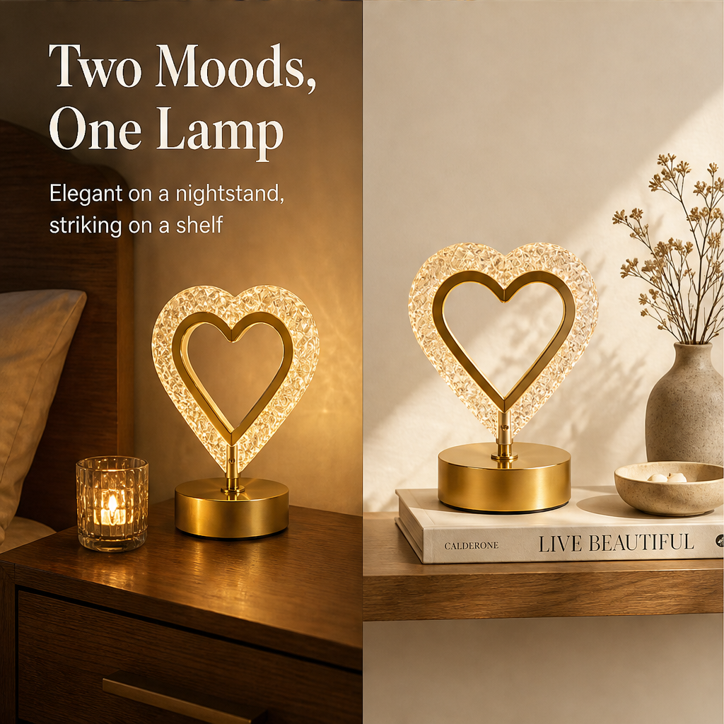 Facetta – Touch-Control Rechargeable Crystal Heart Night Light + 50% OFF detail