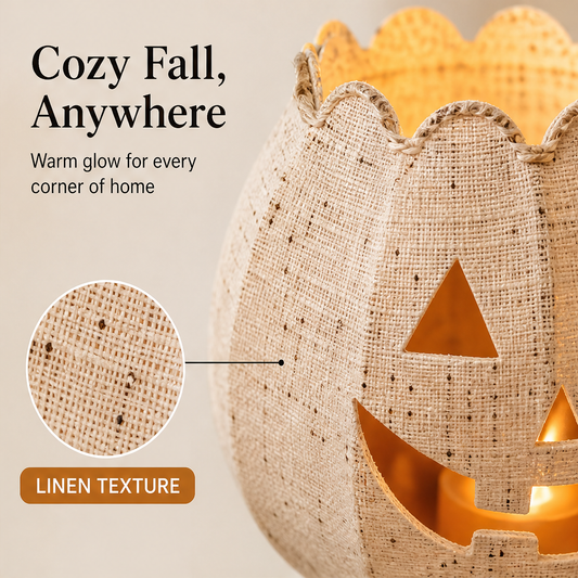 Hallowick – Rustic Linen Pumpkin Tealight Holder Set + 50% OFF features