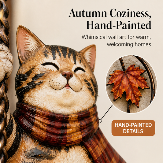 Foxglow – Hand-Painted Swinging Cat Autumn Metal Wall Decor + 50% OFF features
