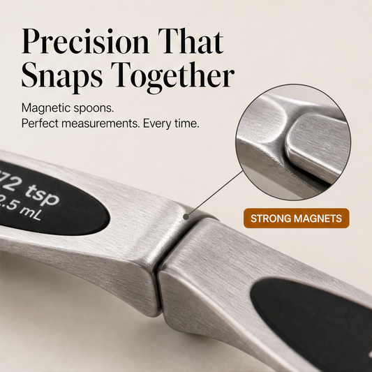 Snaplevel – Magnetic Nesting 7-Piece Measuring Spoon Set with Leveler + 50% OFF features