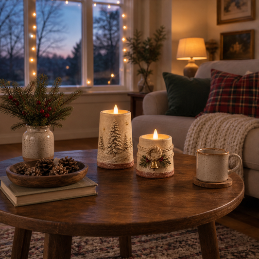 Cambridge Hearth – Flameless LED Rustic Christmas Candle Set of 2 + 50% OFF lifestyle