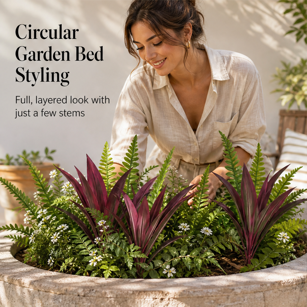 Fernlea Grove – UV-Resistant Fern & Red Dracaena Artificial Plant Set + 50% OFF features