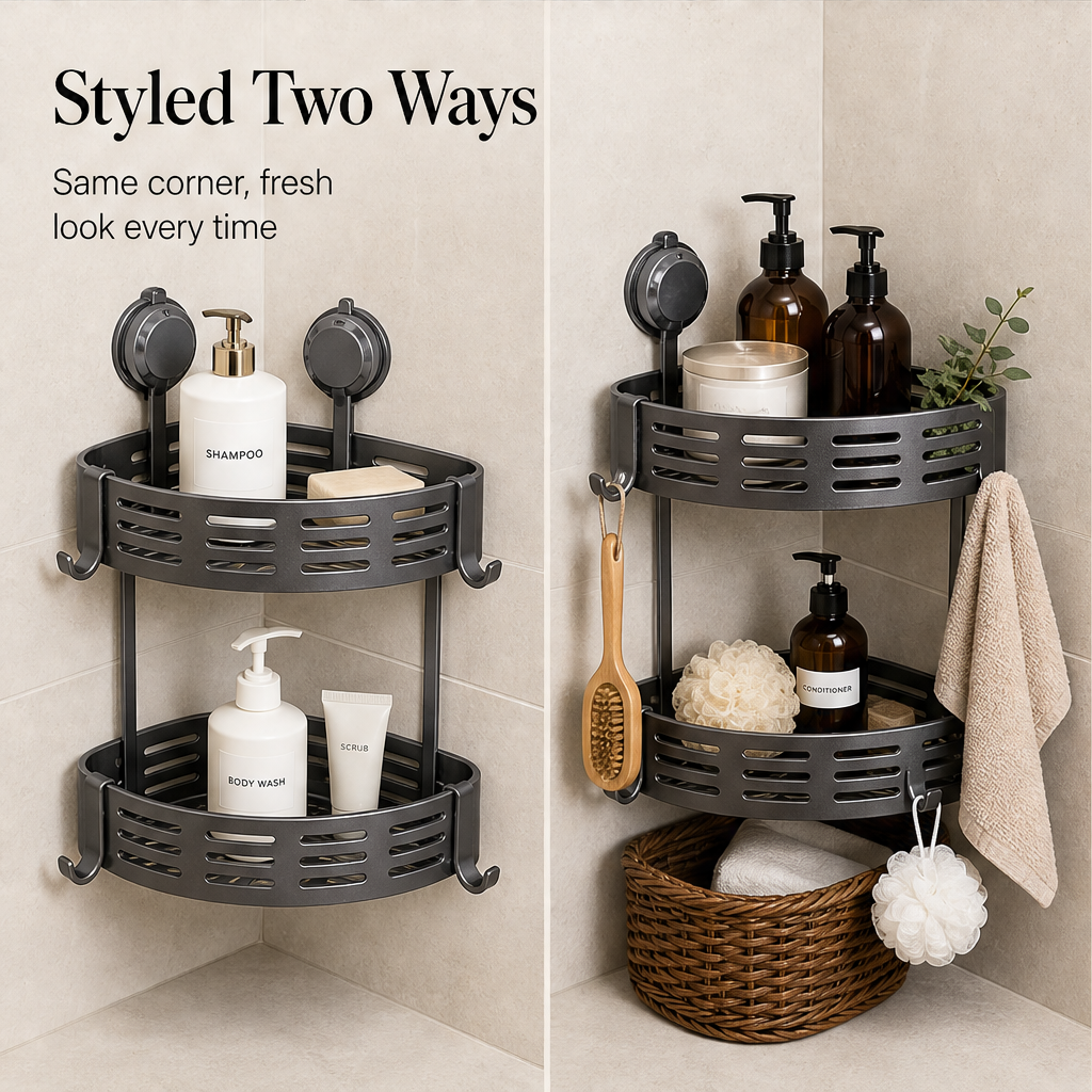 Corneva – No-Drill Suction Corner Caddy with Fast Drainage + 50% OFF detail