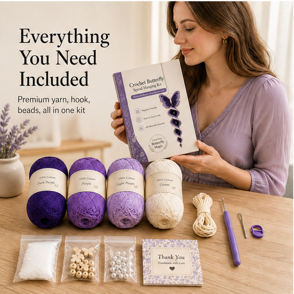 Threadbloom – Beginner Crochet Butterfly Spiral Hanging Kit + 50% OFF features