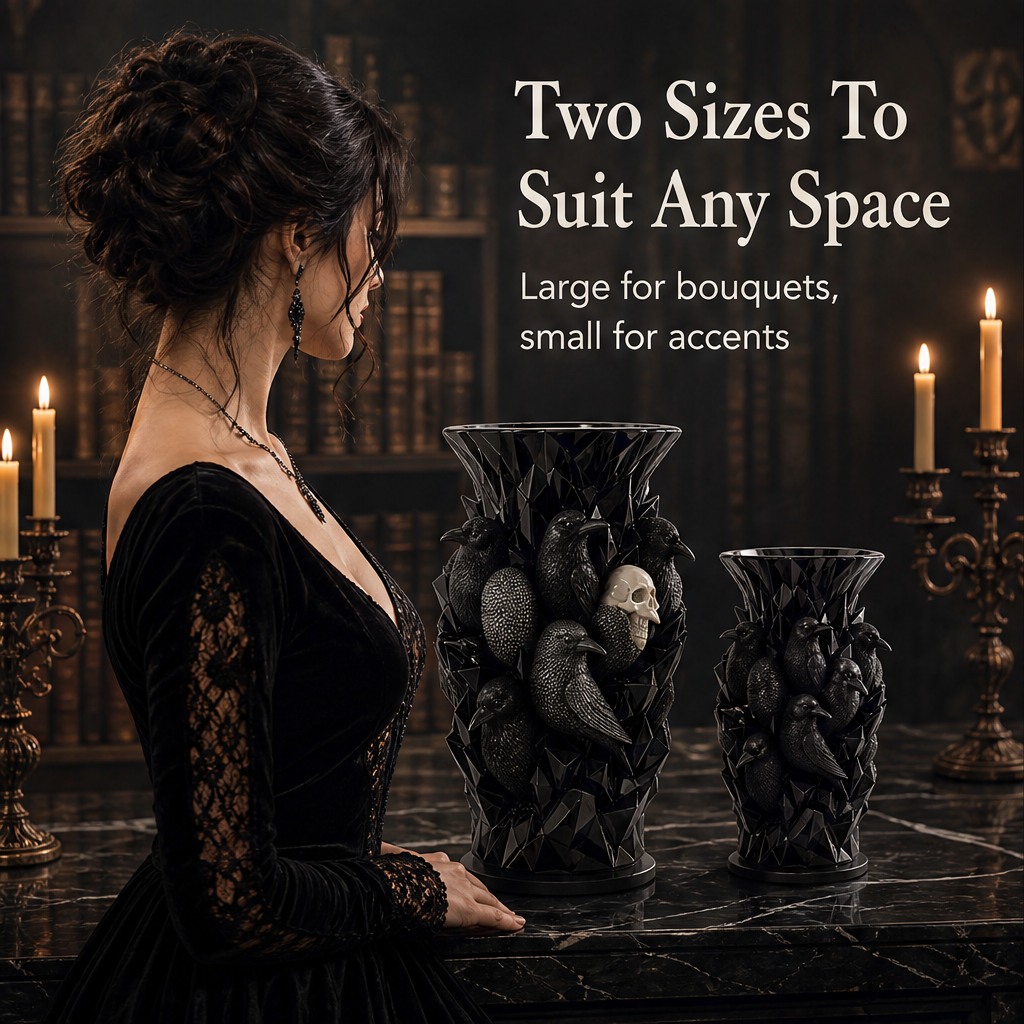 Duskmourn – Hand-Painted Skull & Crow Gothic Resin Vase + 50% OFF features