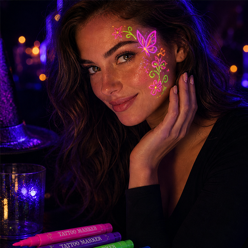 Glintforge – UV Glow Tattoo Markers, Skin-Safe Fluorescent Ink Set + 1+1 FREE lifestyle
