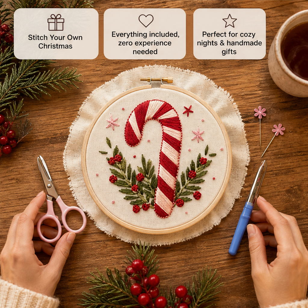 Hollowstitch – Beginner-Friendly Candy Cane Christmas Embroidery Kit + 50% OFF lifestyle